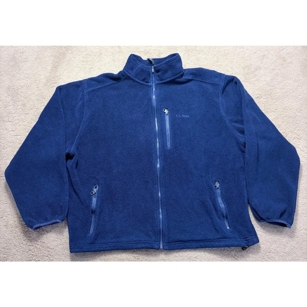 Vintage LL Bean Fleece Jacket Mens Full Zip 90s Blue Made in USA Size 2XL